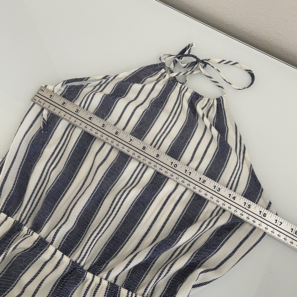 Emory Park‎ Women's Wide Leg Capri Romper Medium Navy White Strips Halter Top - Picture 4 of 9